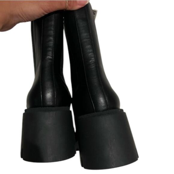 Zara Black Leather Ankle Boots Platform Lug Sole Heel Chelsea Booties Size 41 - Picture 9 of 15